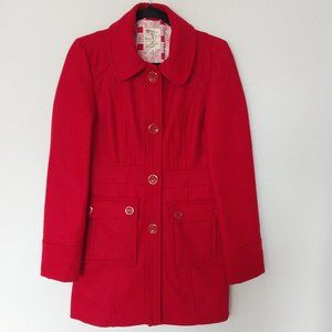 Tulle Anthropologie Red Wool and Viscose Blend Button Up Retro Mod Coat